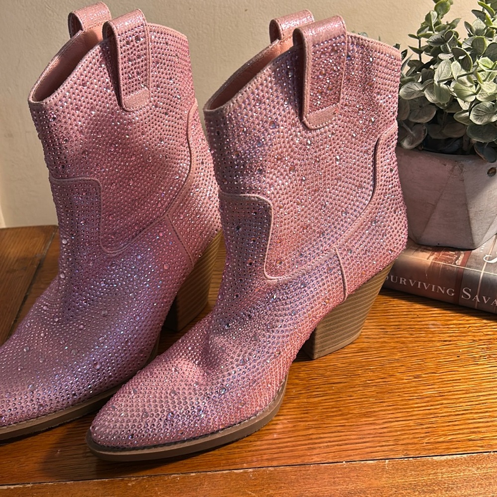 Pink Rhinestone ankle boots